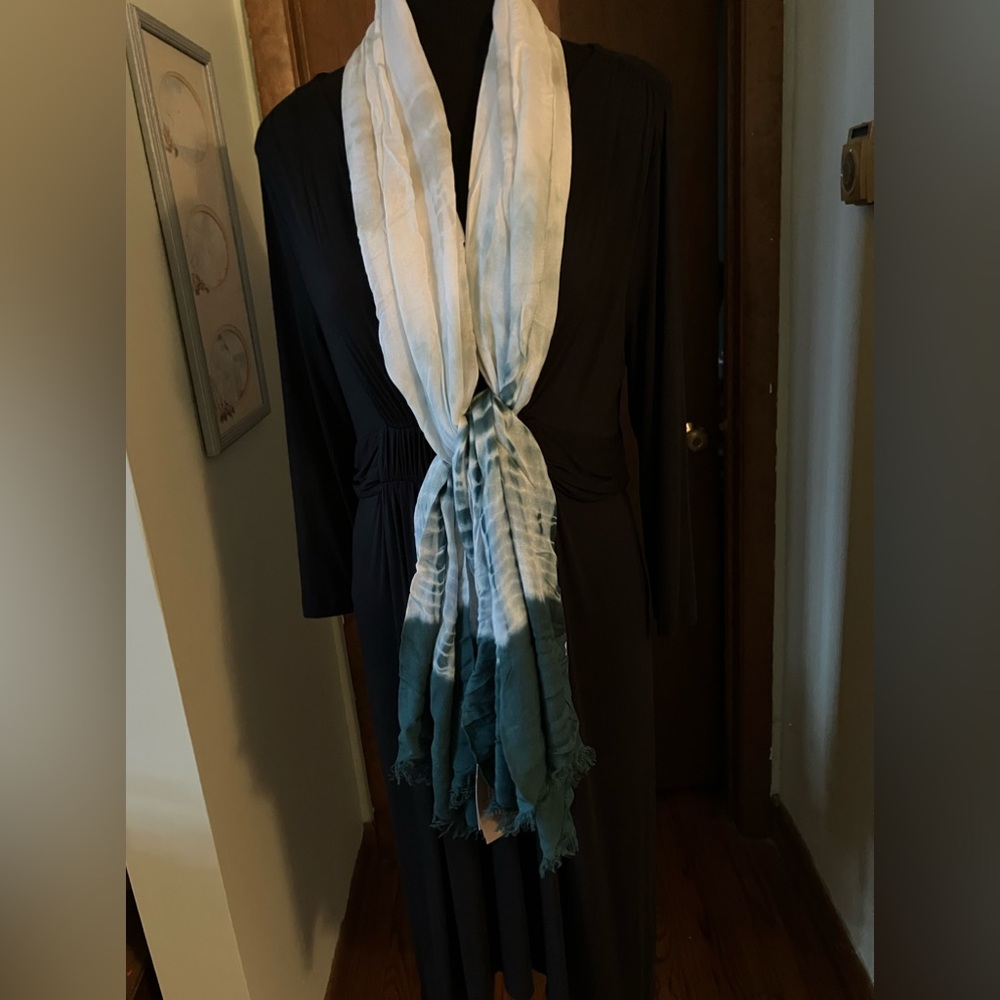 Purejill J.Jill Lightweight Hand Tie-dyed Scarf in Green and Ecru